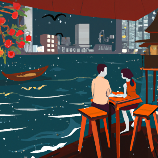 1. זוג נהנה מארוחת ערב לאור נרות במסעדה על שפת הנהר בבנגקוק