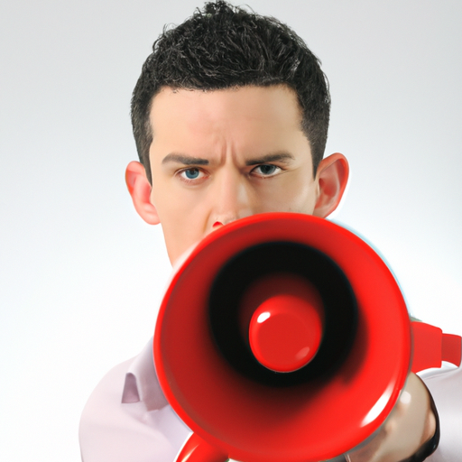 איש יחסי ציבור מצליח מחזיק מגפון ומקדם מותג